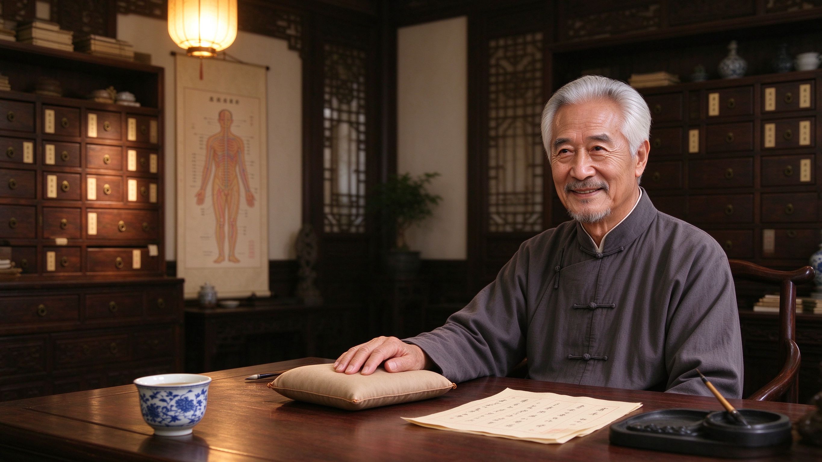 X老在中医诊室中